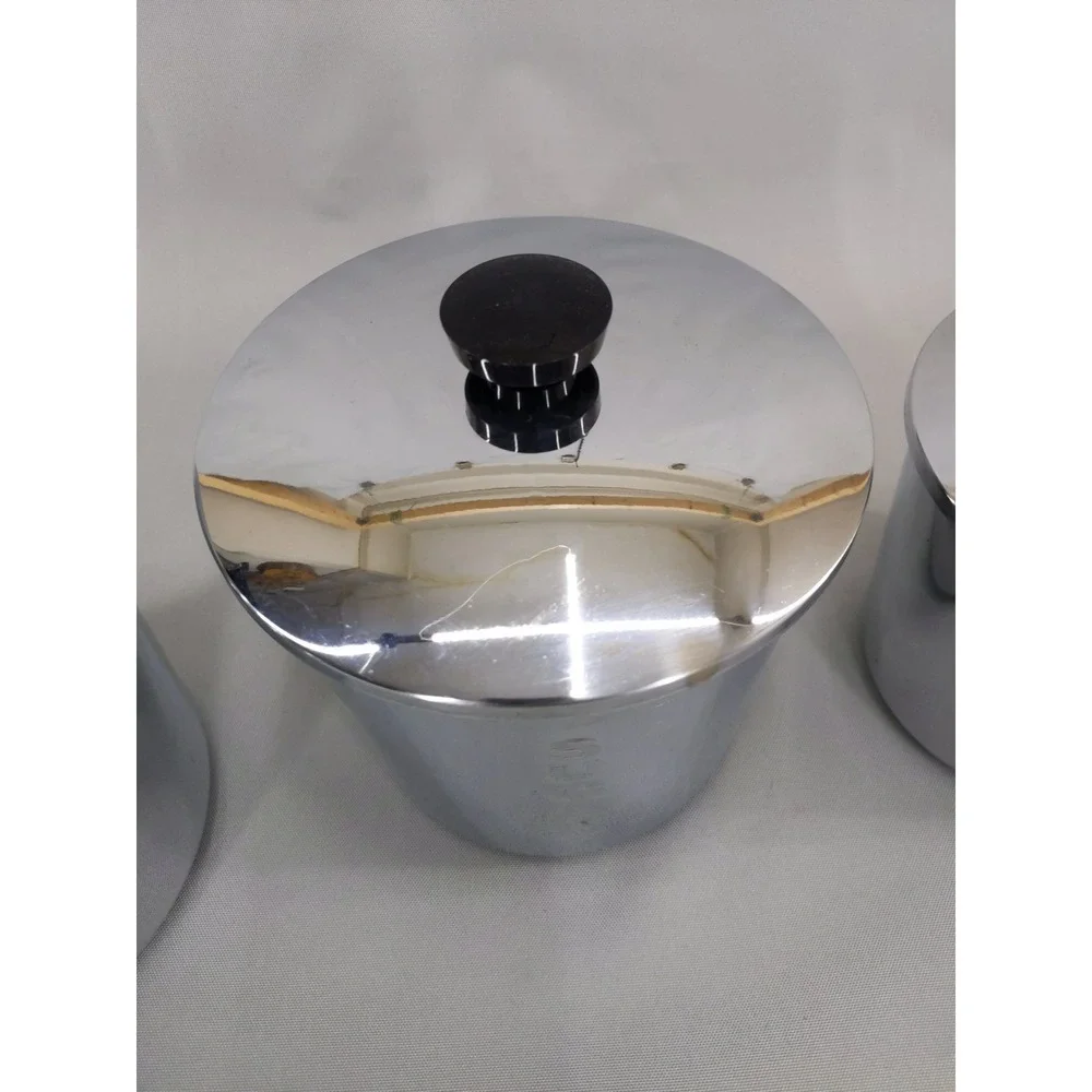 vtg‎ Everedy Canister Set Silver Chrome 4 Piece Nesting Flour Sugar Coffee Tea